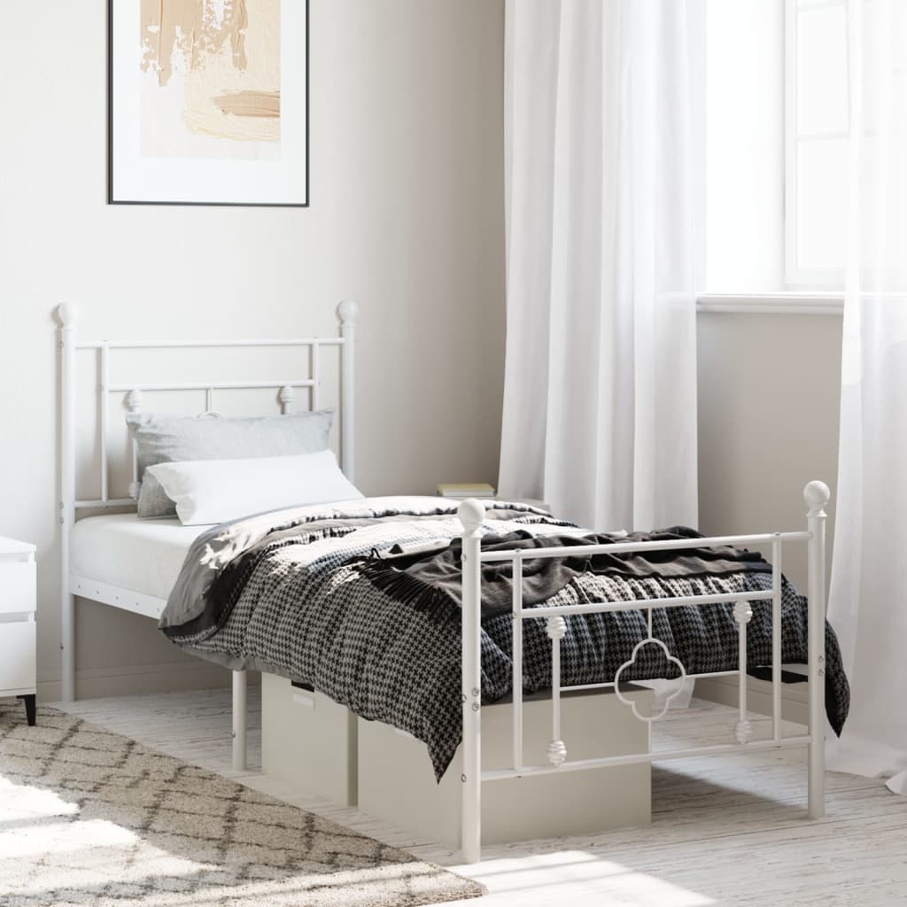 Metal Bed Frame without Mattress with Footboard White 75x190cm