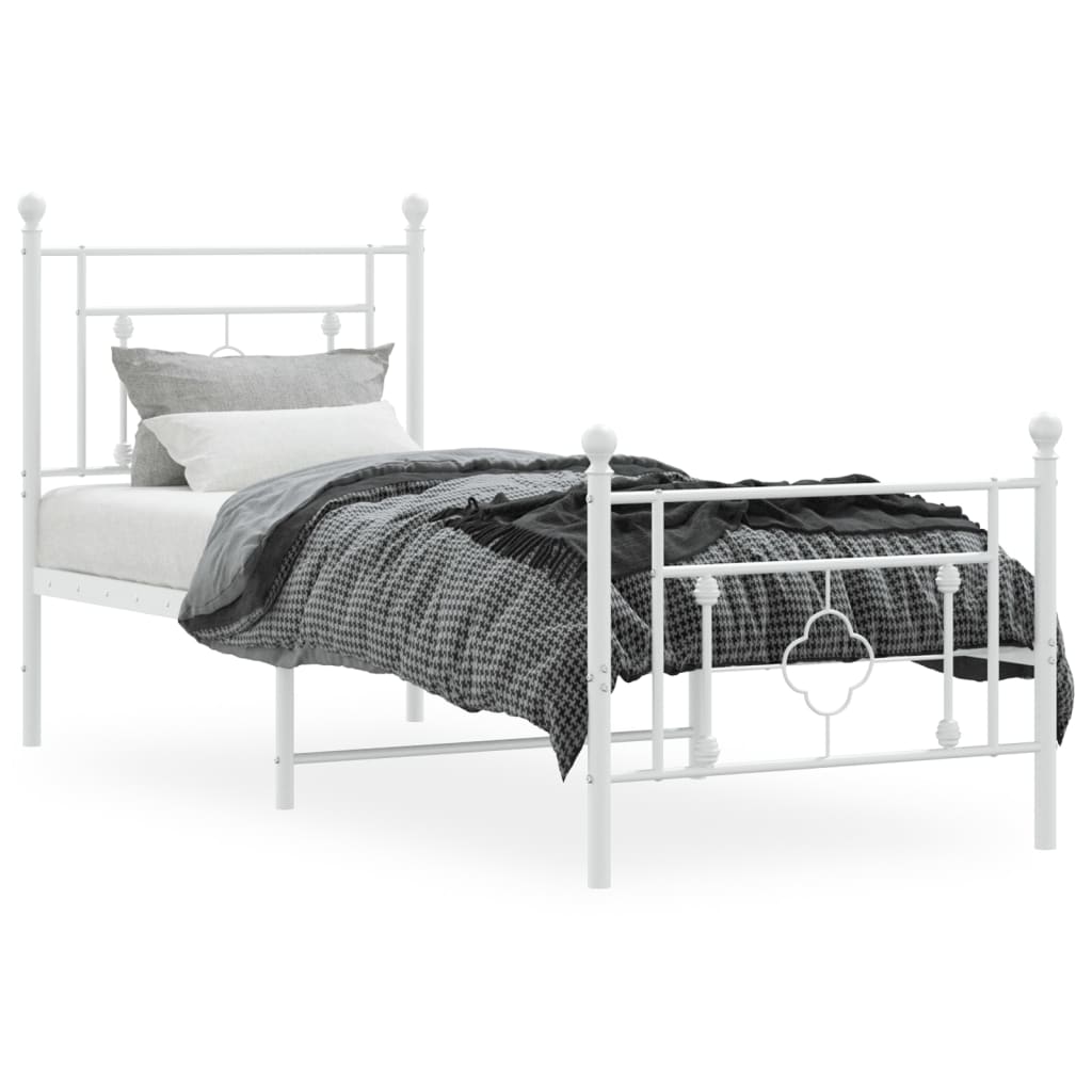 Metal Bed Frame without Mattress with Footboard White 80x200cm
