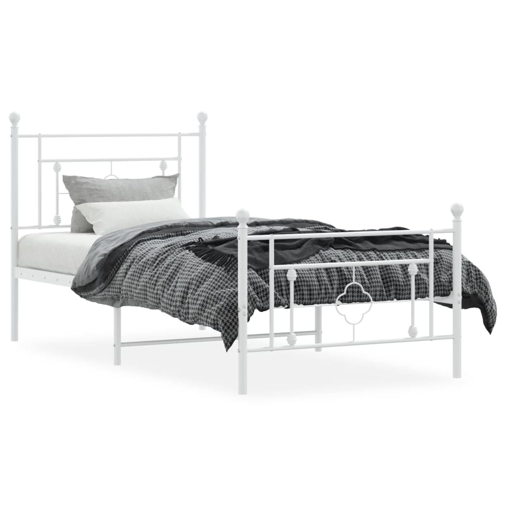 Metal Bed Frame without Mattress with Footboard White 100x190cm