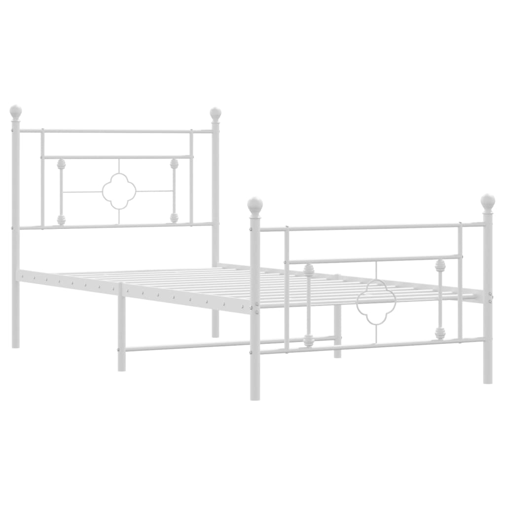 Metal Bed Frame without Mattress with Footboard White 100x190cm