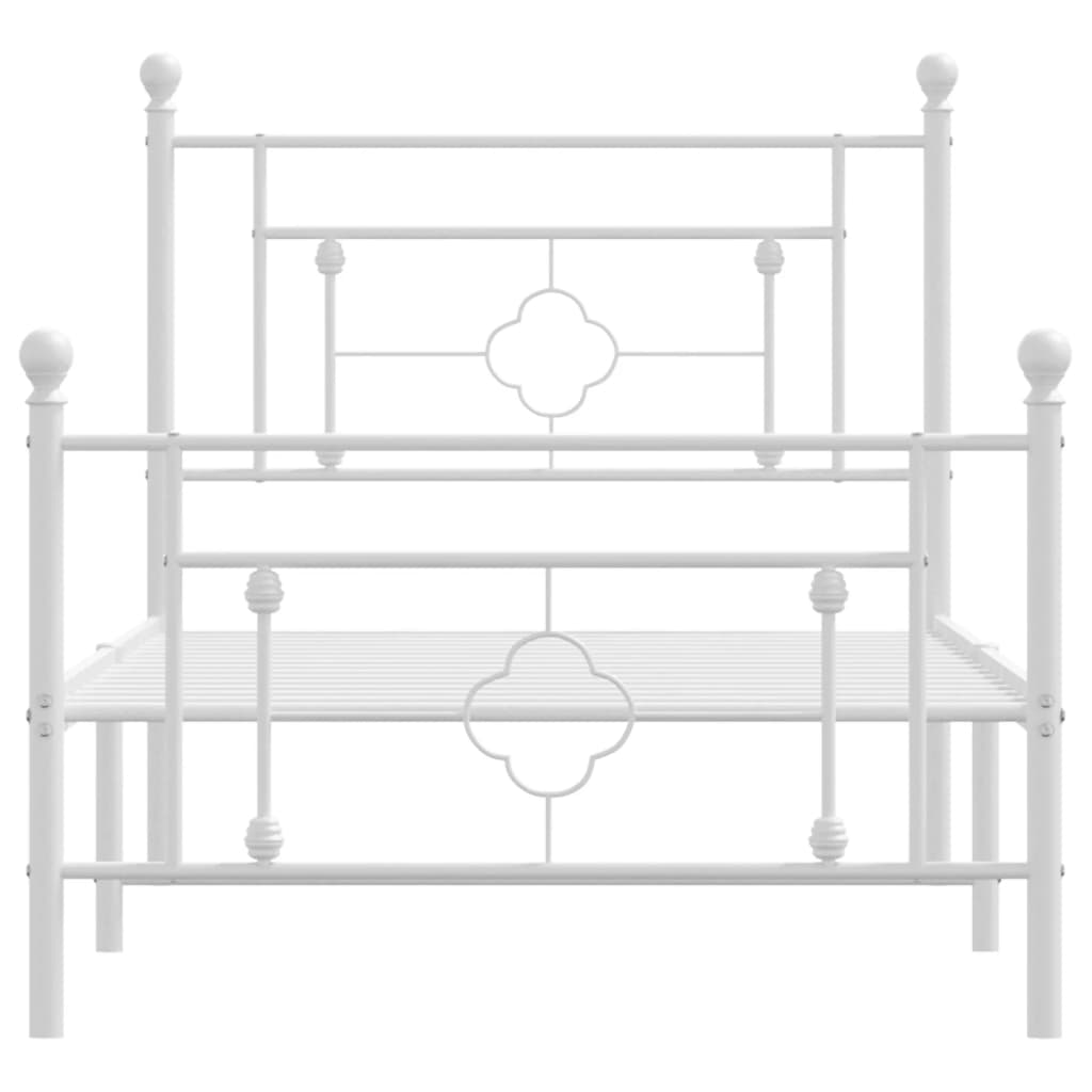 Metal Bed Frame without Mattress with Footboard White 100x190cm