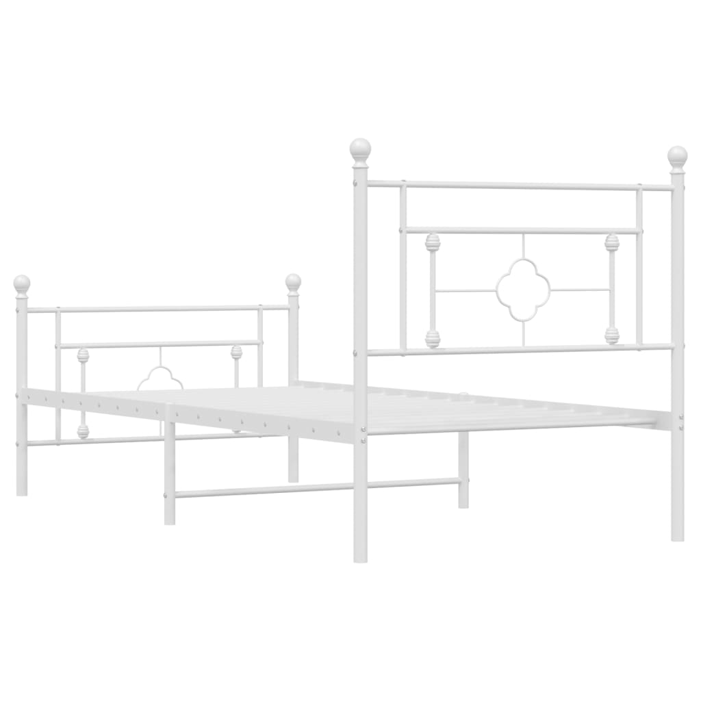 Metal Bed Frame without Mattress with Footboard White 100x190cm