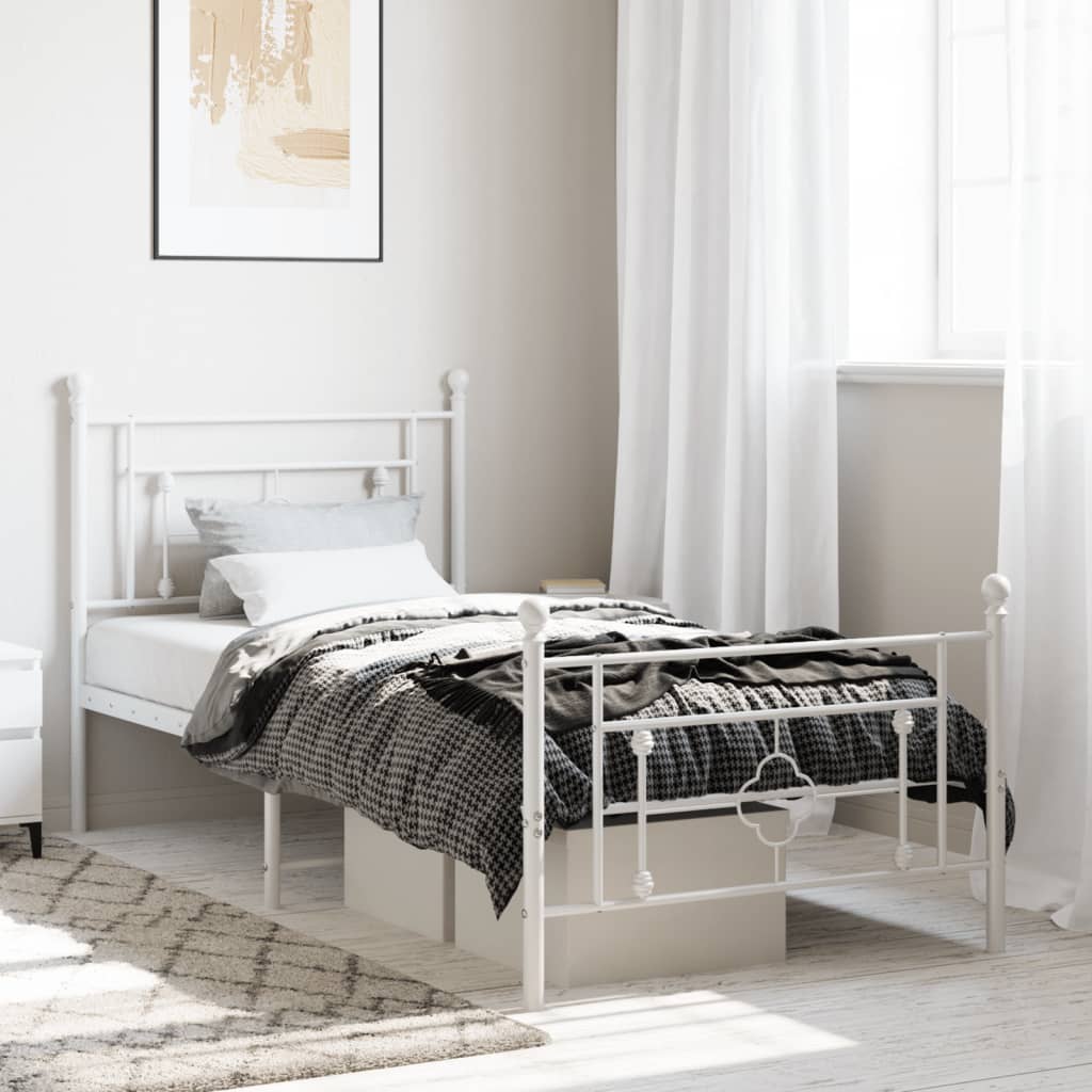 Metal Bed Frame without Mattress with Footboard White 100x190cm