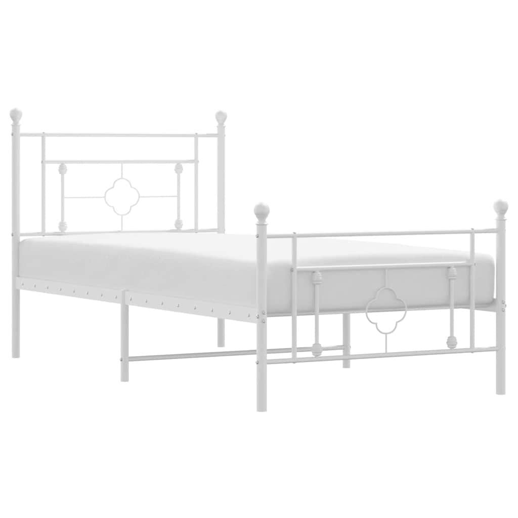 Metal Bed Frame without Mattress with Footboard White 100x200cm