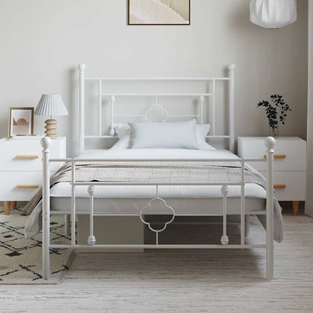 Metal Bed Frame without Mattress with Footboard White 100x200cm