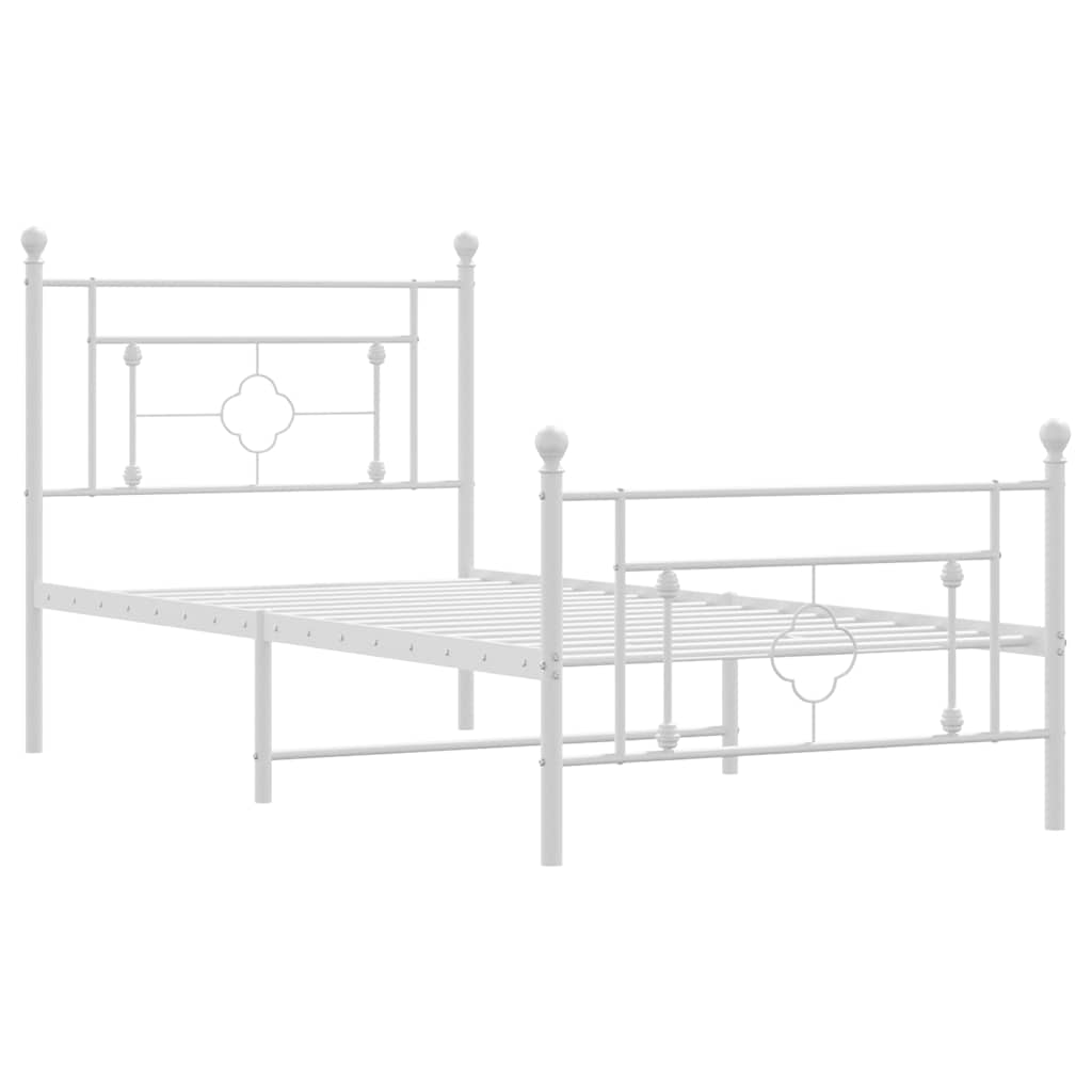 Metal Bed Frame without Mattress with Footboard White 100x200cm