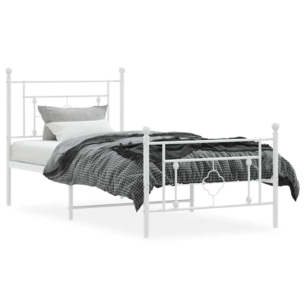 Metal Bed Frame without Mattress with Footboard White 100x200cm