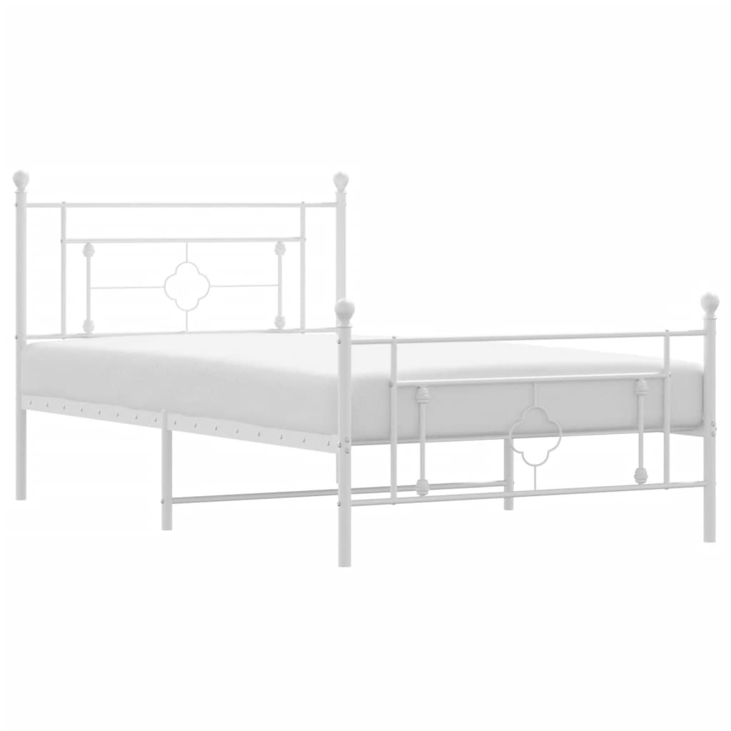Metal Bed Frame without Mattress with Footboard White 107x203cm