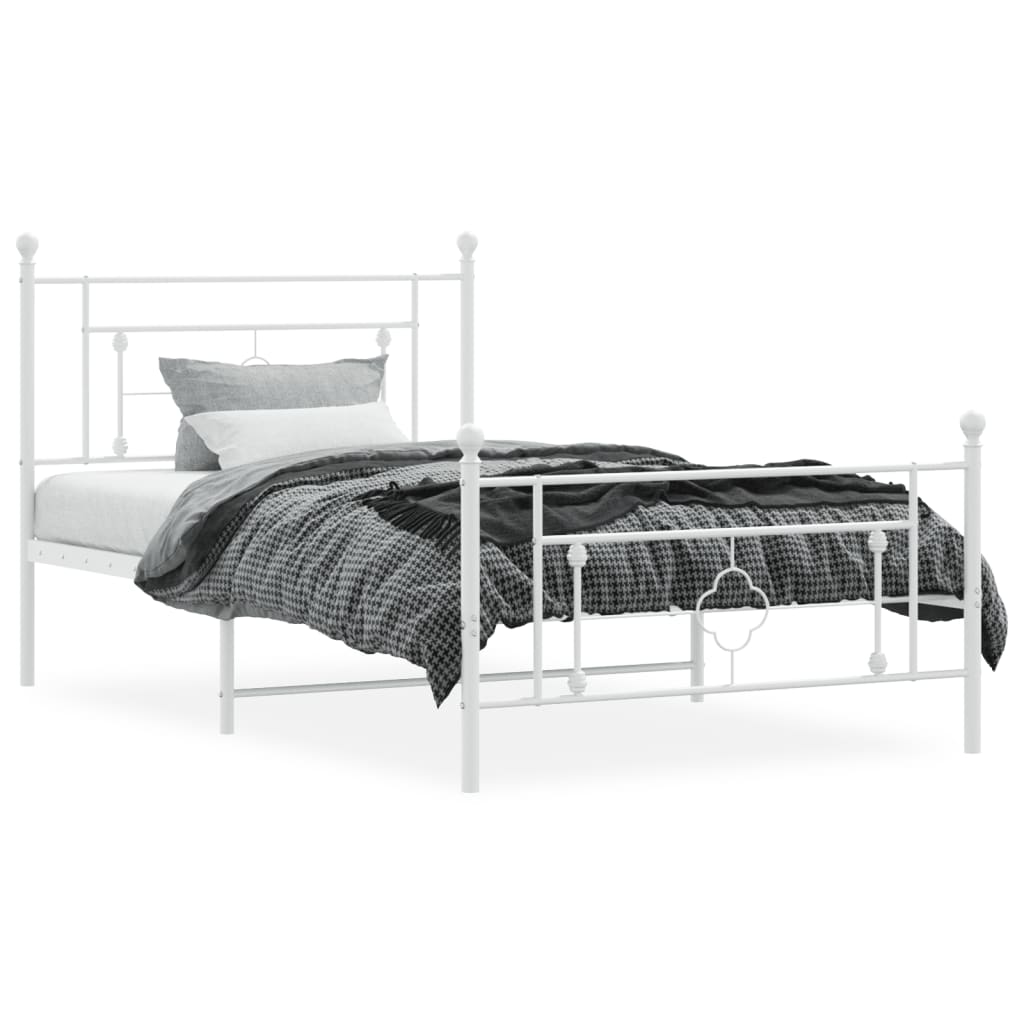 Metal Bed Frame without Mattress with Footboard White 107x203cm