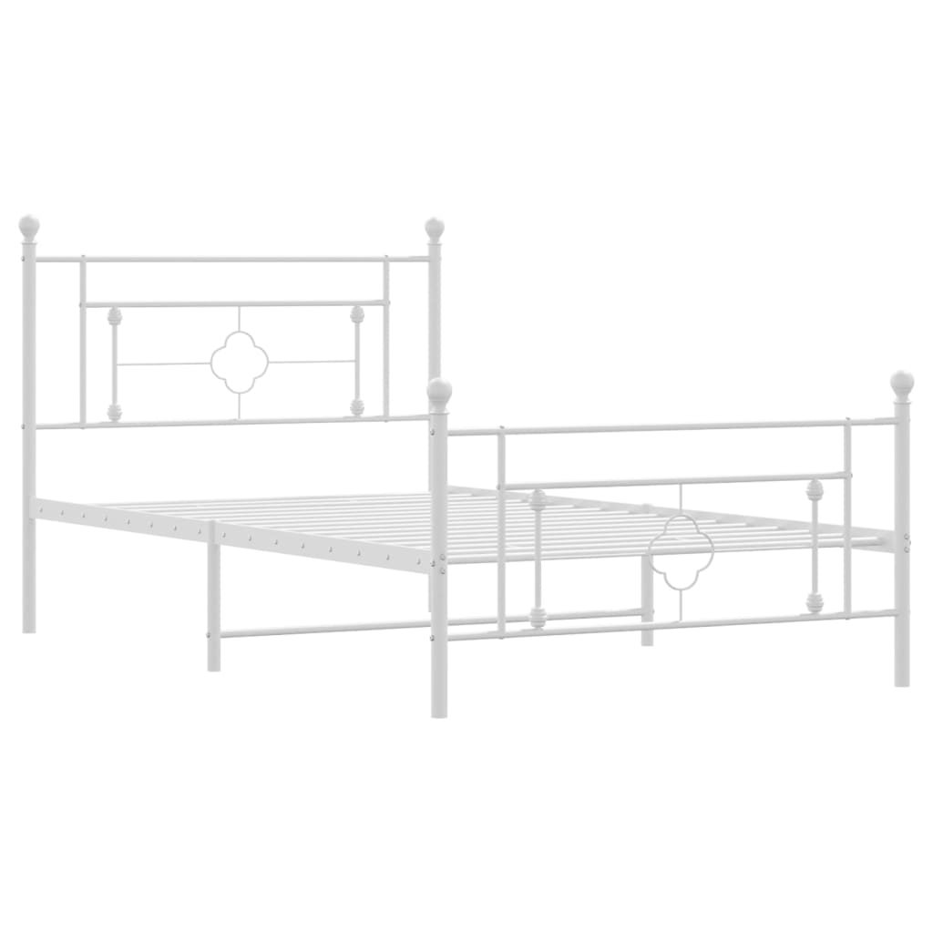 Metal Bed Frame without Mattress with Footboard White 107x203cm