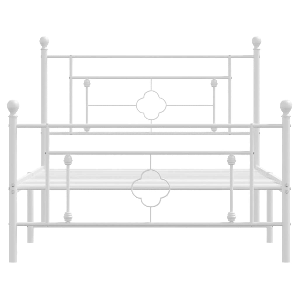 Metal Bed Frame without Mattress with Footboard White 107x203cm