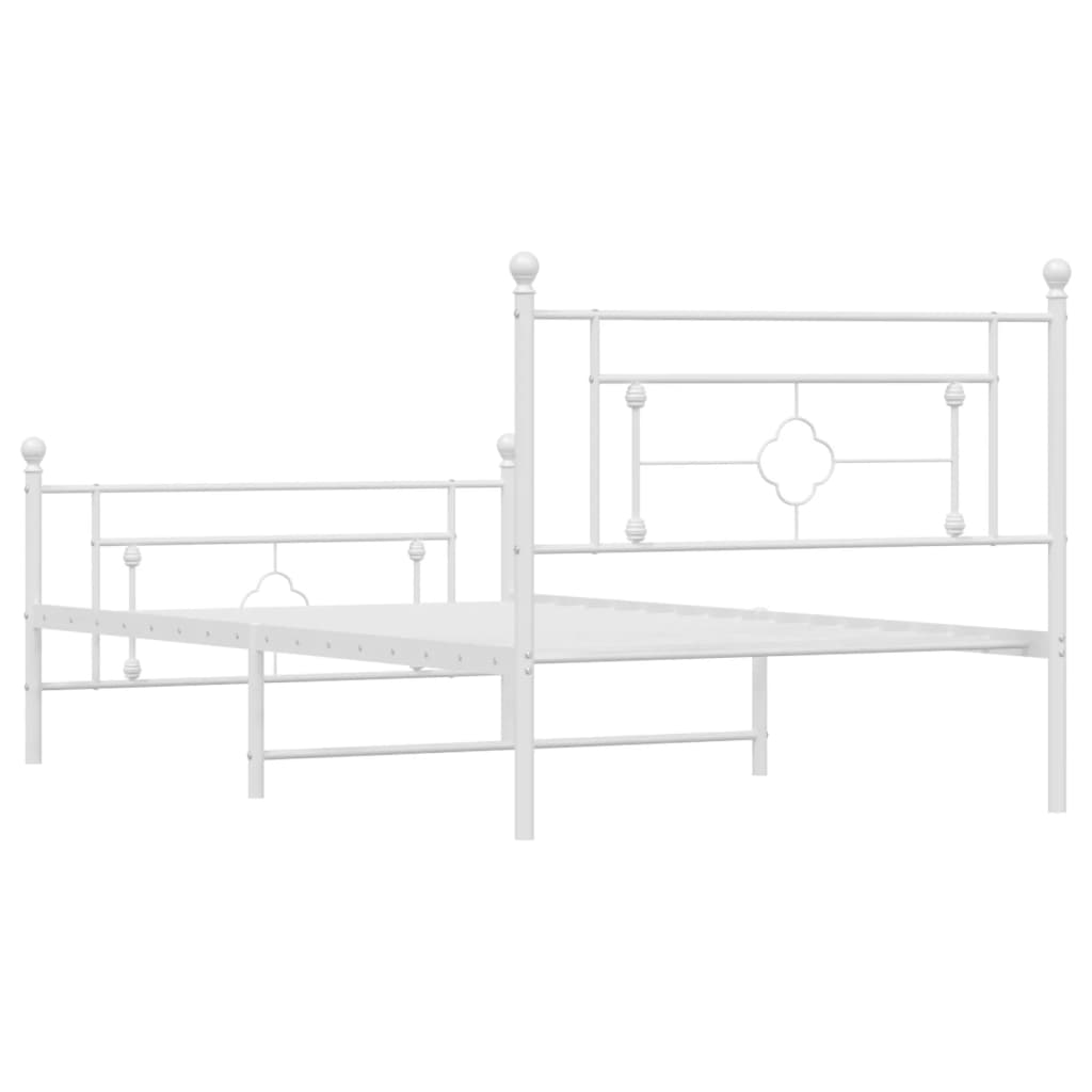Metal Bed Frame without Mattress with Footboard White 107x203cm