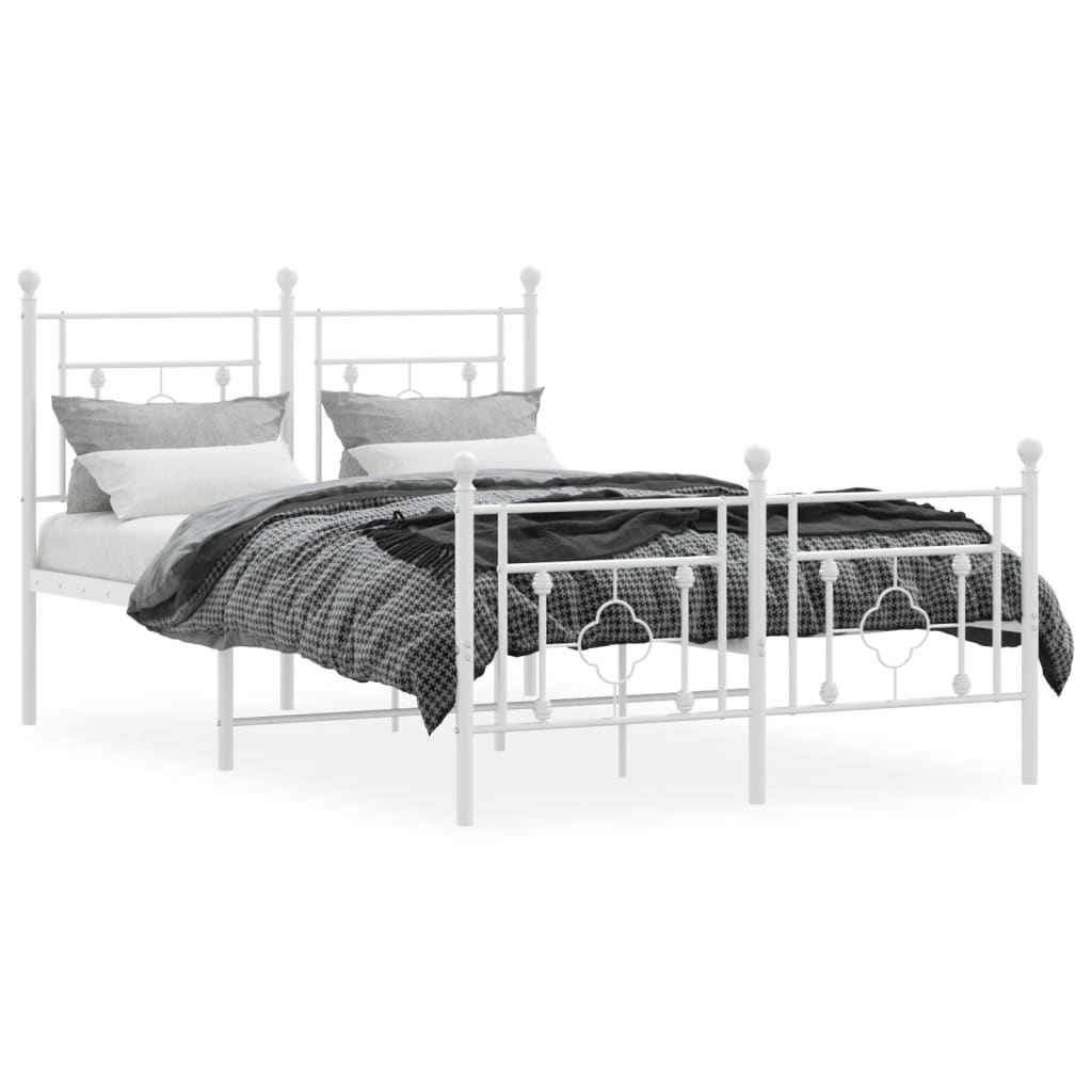 Metal Bed Frame without Mattress with Footboard White 120x190cm