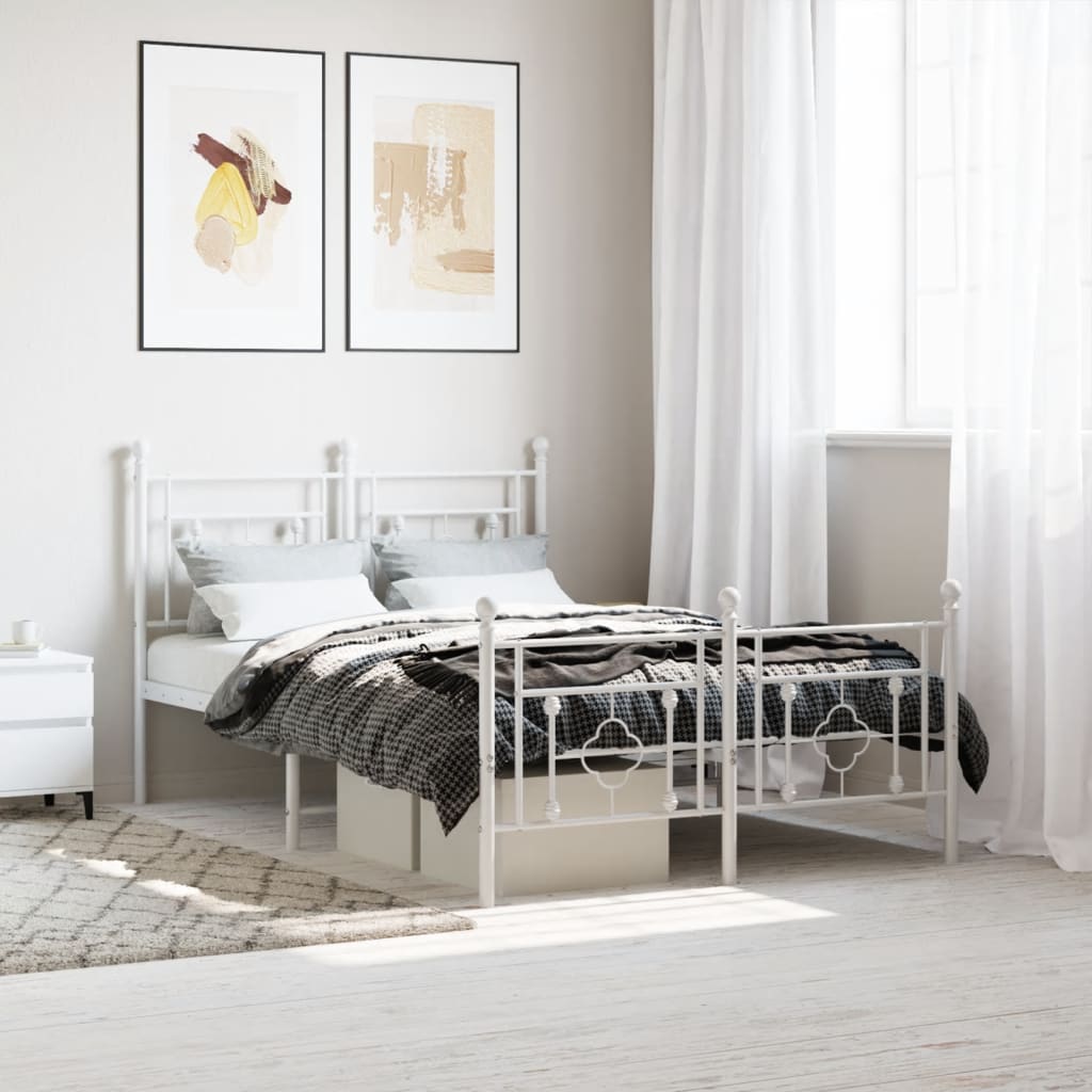 Metal Bed Frame without Mattress with Footboard White 120x190cm