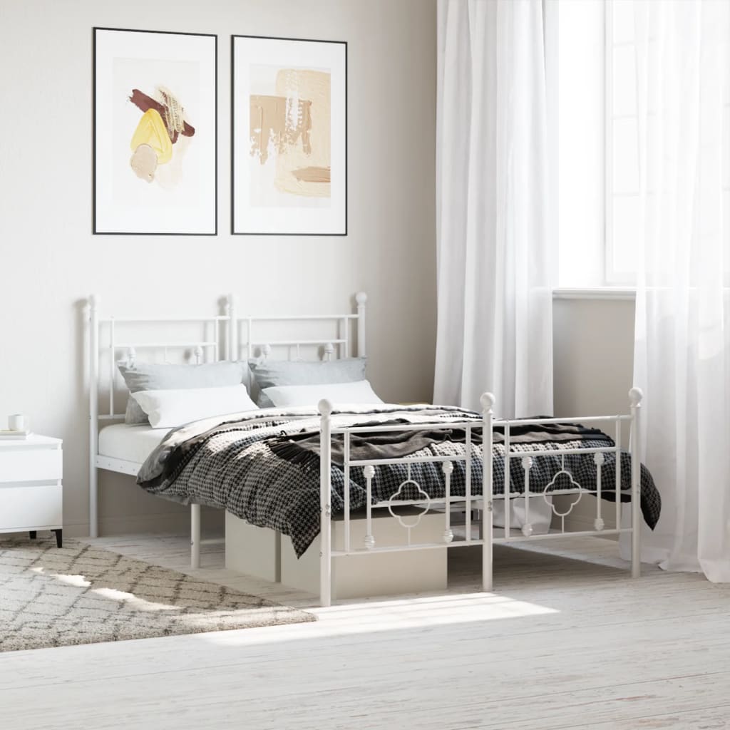 Metal Bed Frame without Mattress with Footboard White 120x200cm