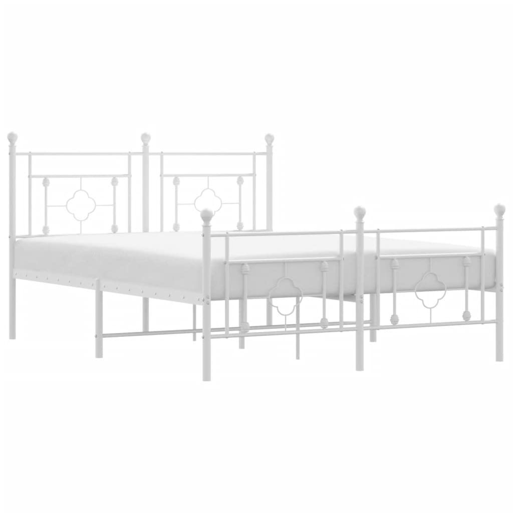 Metal Bed Frame without Mattress with Footboard White 135x190cm