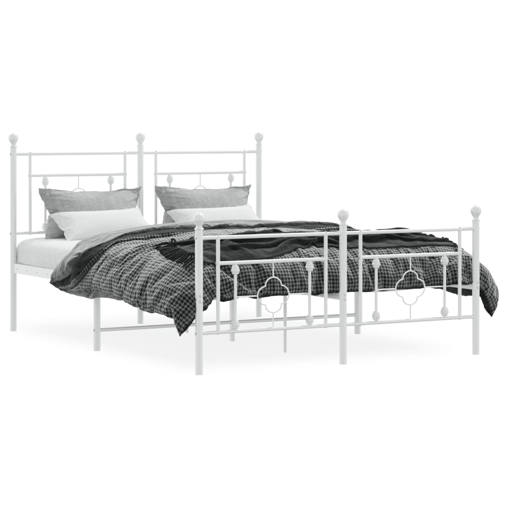 Metal Bed Frame without Mattress with Footboard White 135x190cm