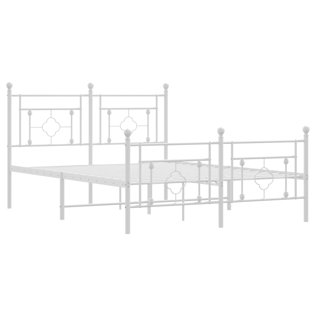 Metal Bed Frame without Mattress with Footboard White 135x190cm