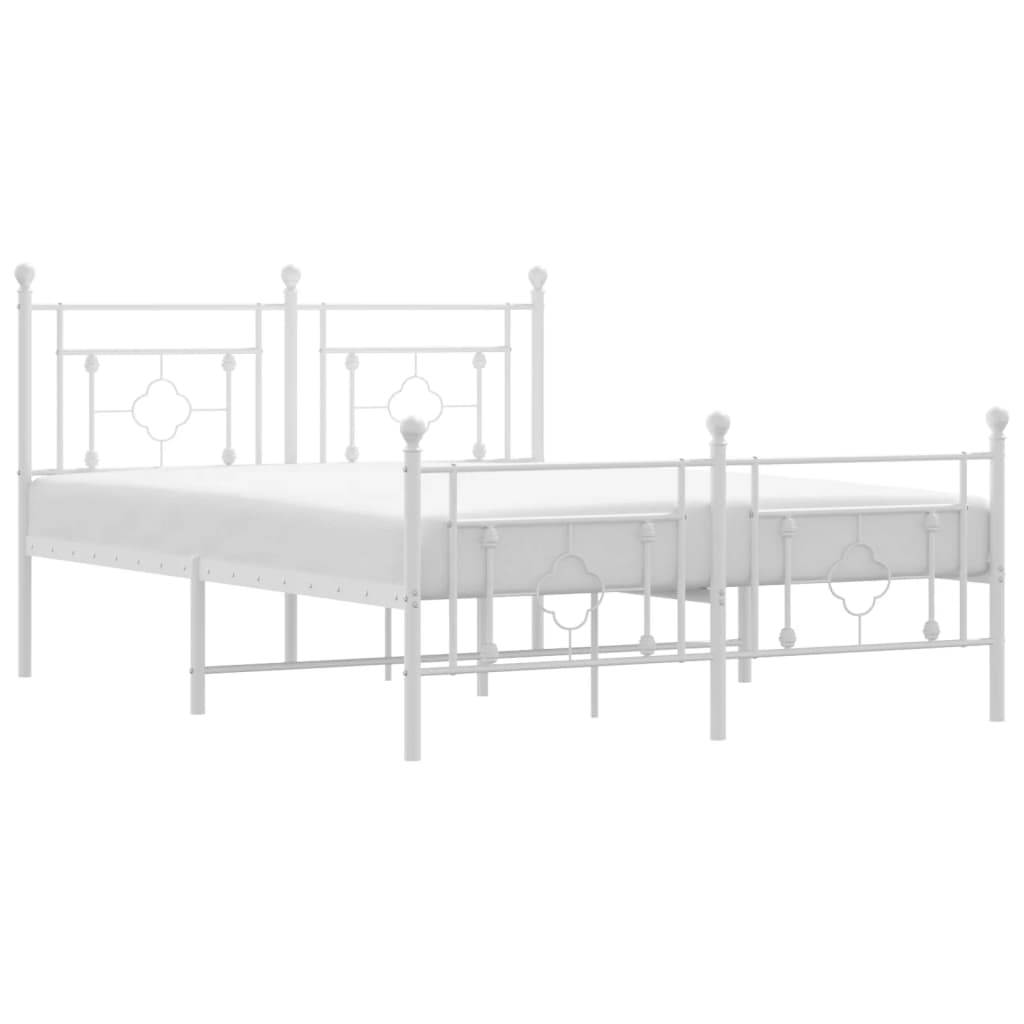 Metal Bed Frame without Mattress with Footboard White 140x190cm