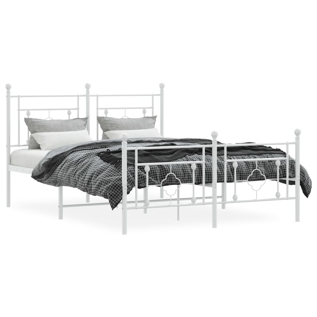 Metal Bed Frame without Mattress with Footboard White 140x190cm