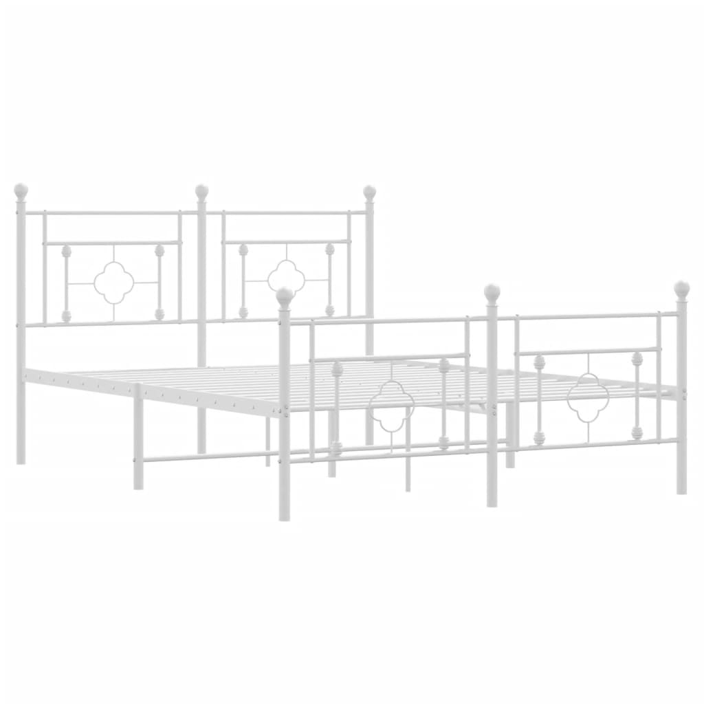 Metal Bed Frame without Mattress with Footboard White 140x190cm