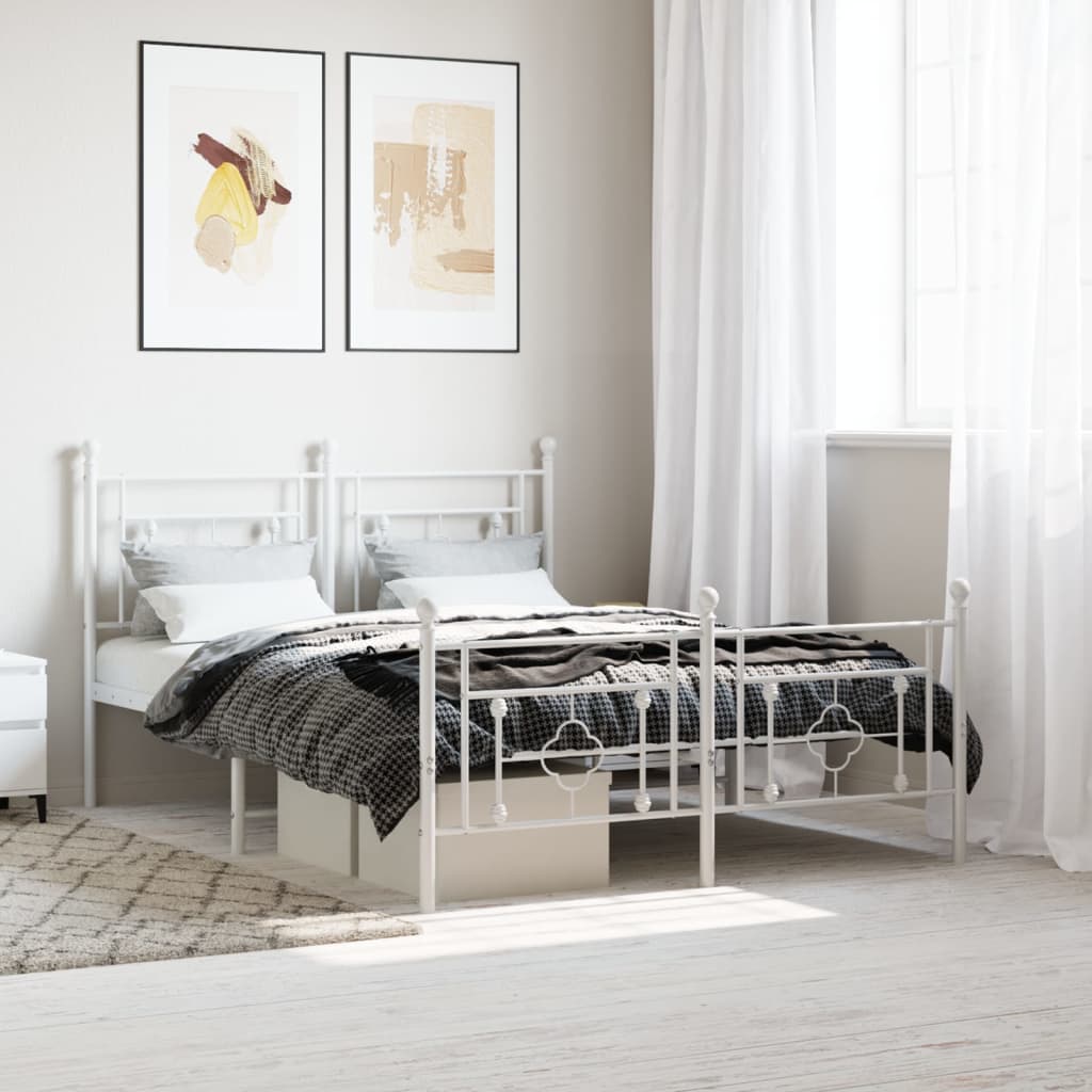 Metal Bed Frame without Mattress with Footboard White 140x190cm