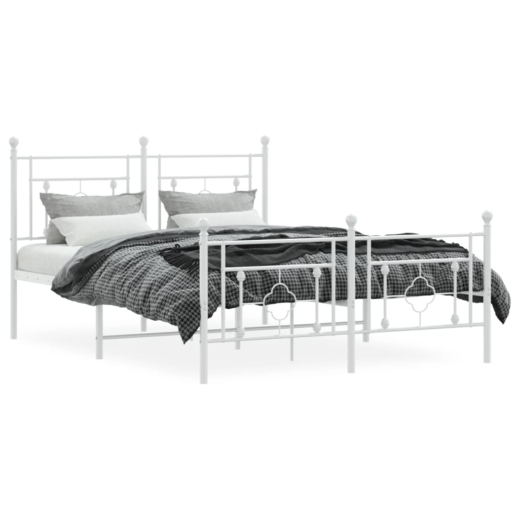 Metal Bed Frame without Mattress with Footboard White 140x200cm