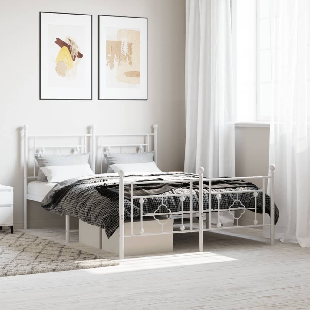 Metal Bed Frame without Mattress with Footboard White 140x200cm