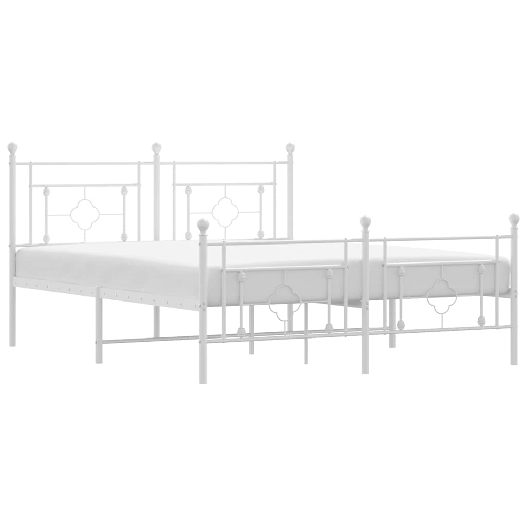 Metal Bed Frame without Mattress with Footboard White 150x200cm