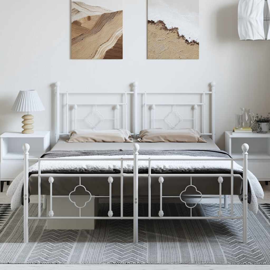 Metal Bed Frame without Mattress with Footboard White 150x200cm