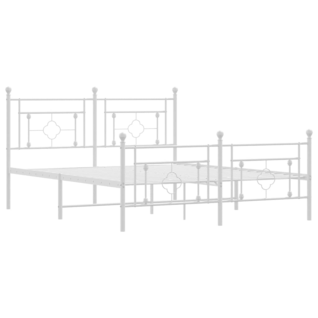 Metal Bed Frame without Mattress with Footboard White 150x200cm