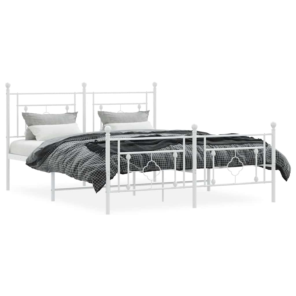Metal Bed Frame without Mattress with Footboard White 150x200cm