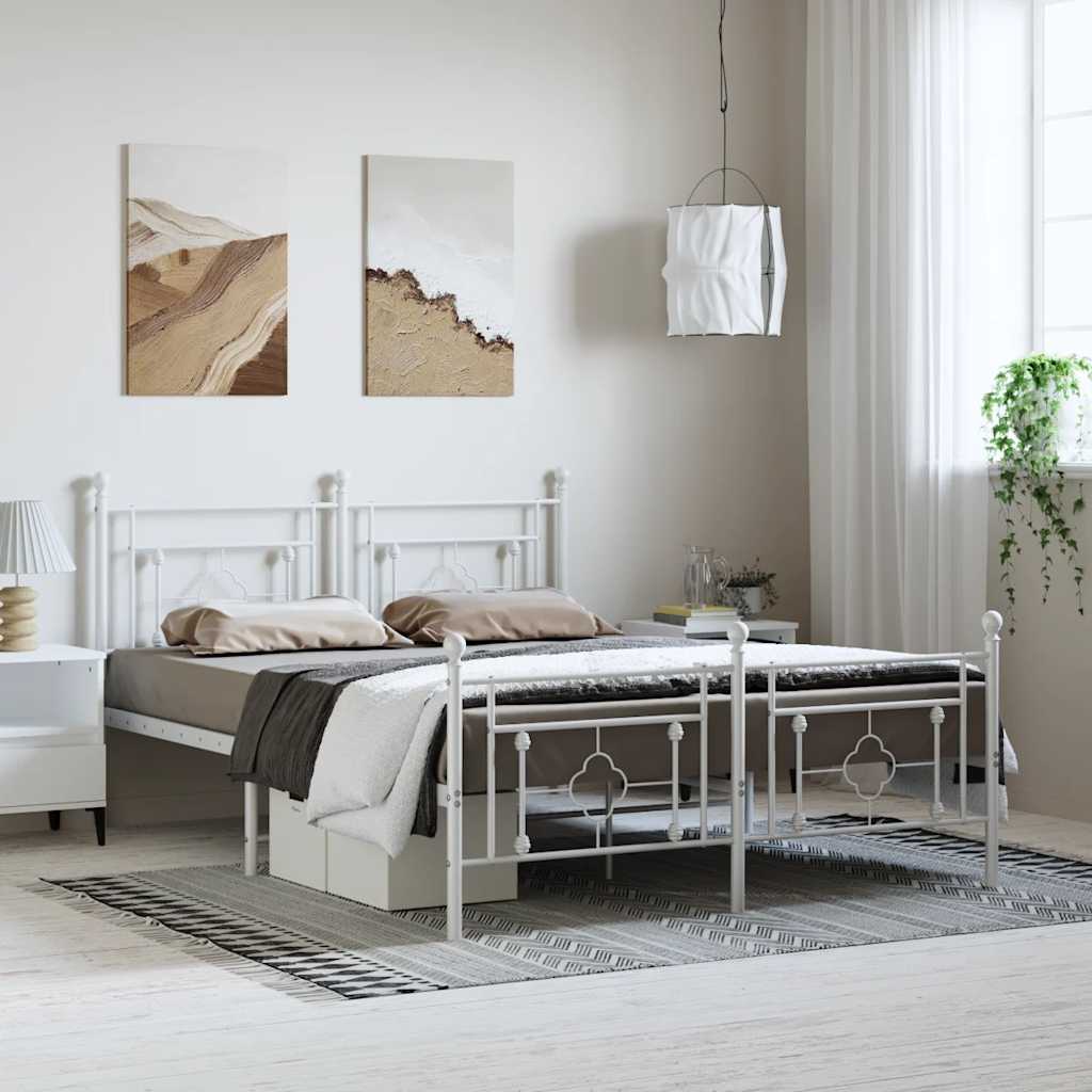 Metal Bed Frame without Mattress with Footboard White 150x200cm