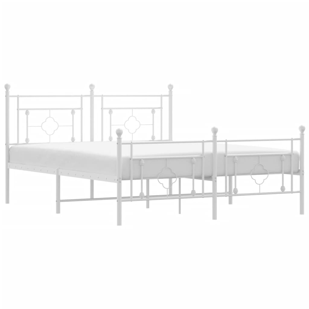 Metal Bed Frame without Mattress with Footboard White 160x200cm