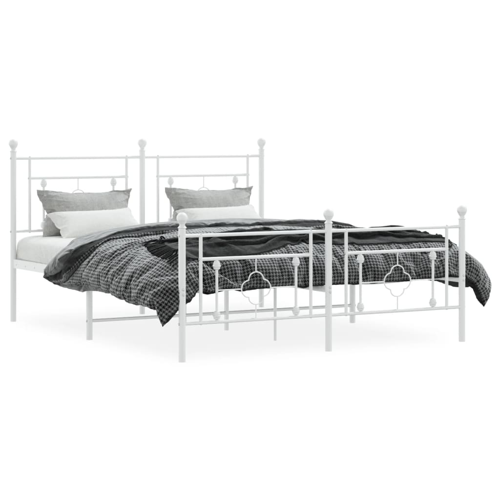 Metal Bed Frame without Mattress with Footboard White 160x200cm