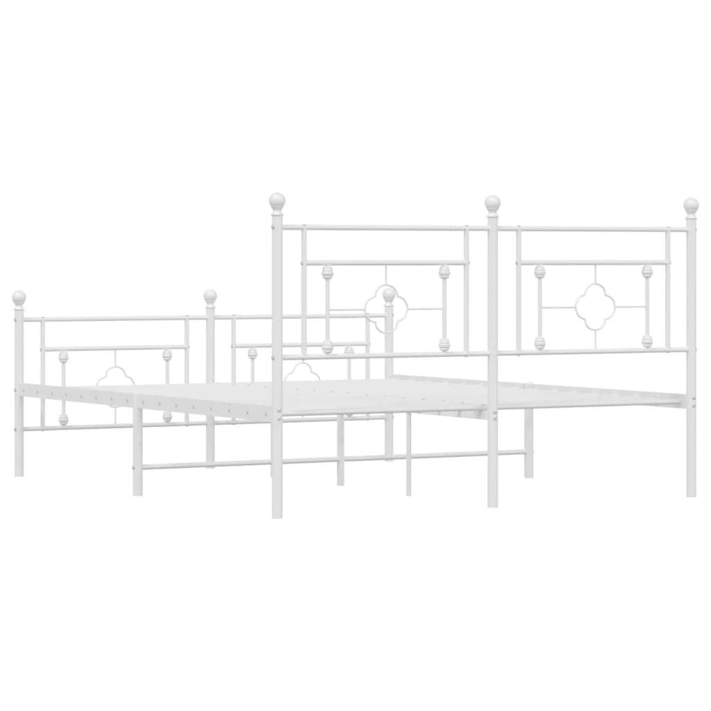 Metal Bed Frame without Mattress with Footboard White 160x200cm