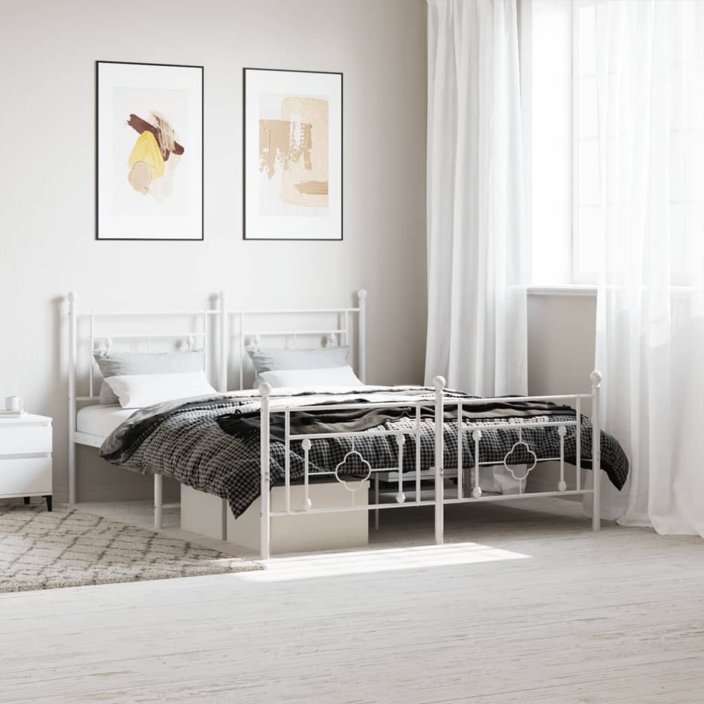 Metal Bed Frame without Mattress with Footboard White 160x200cm