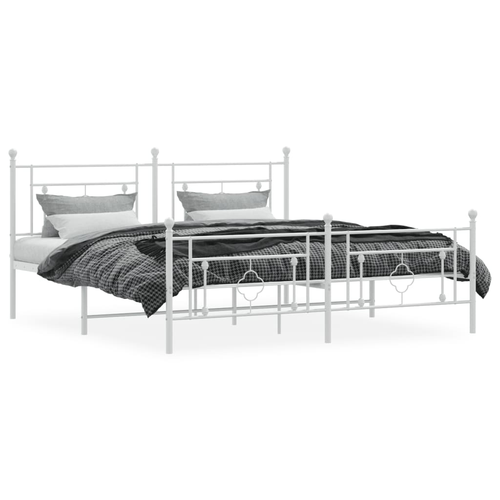 Metal Bed Frame without Mattress with Footboard White 180x200cm