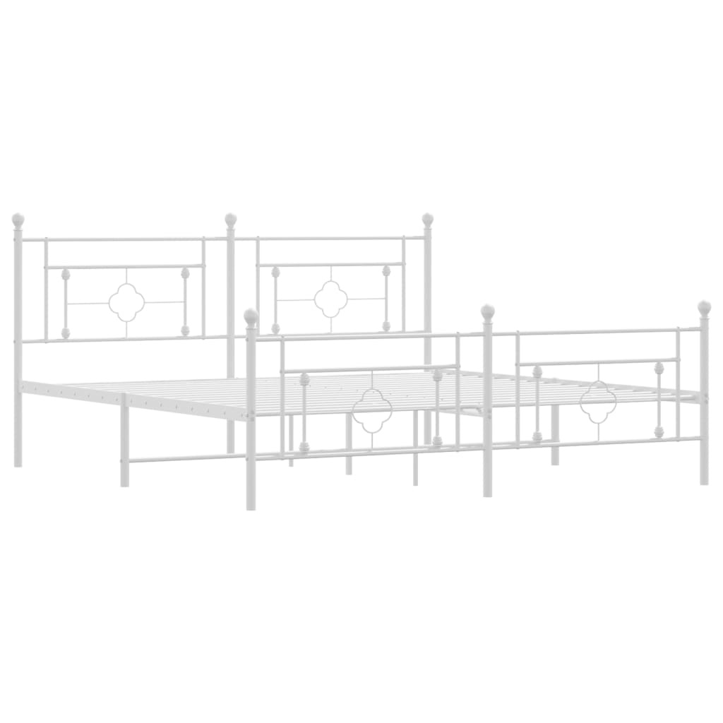 Metal Bed Frame without Mattress with Footboard White 180x200cm