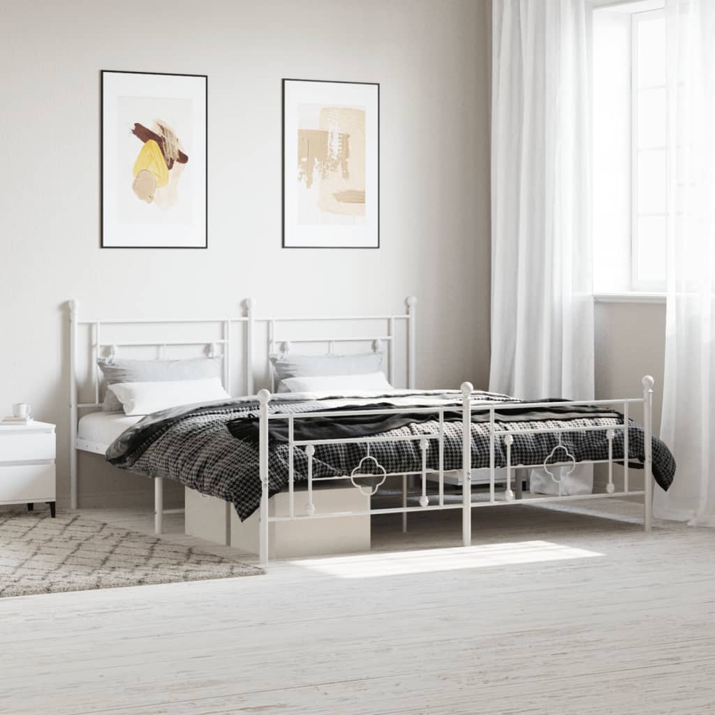 Metal Bed Frame without Mattress with Footboard White 180x200cm