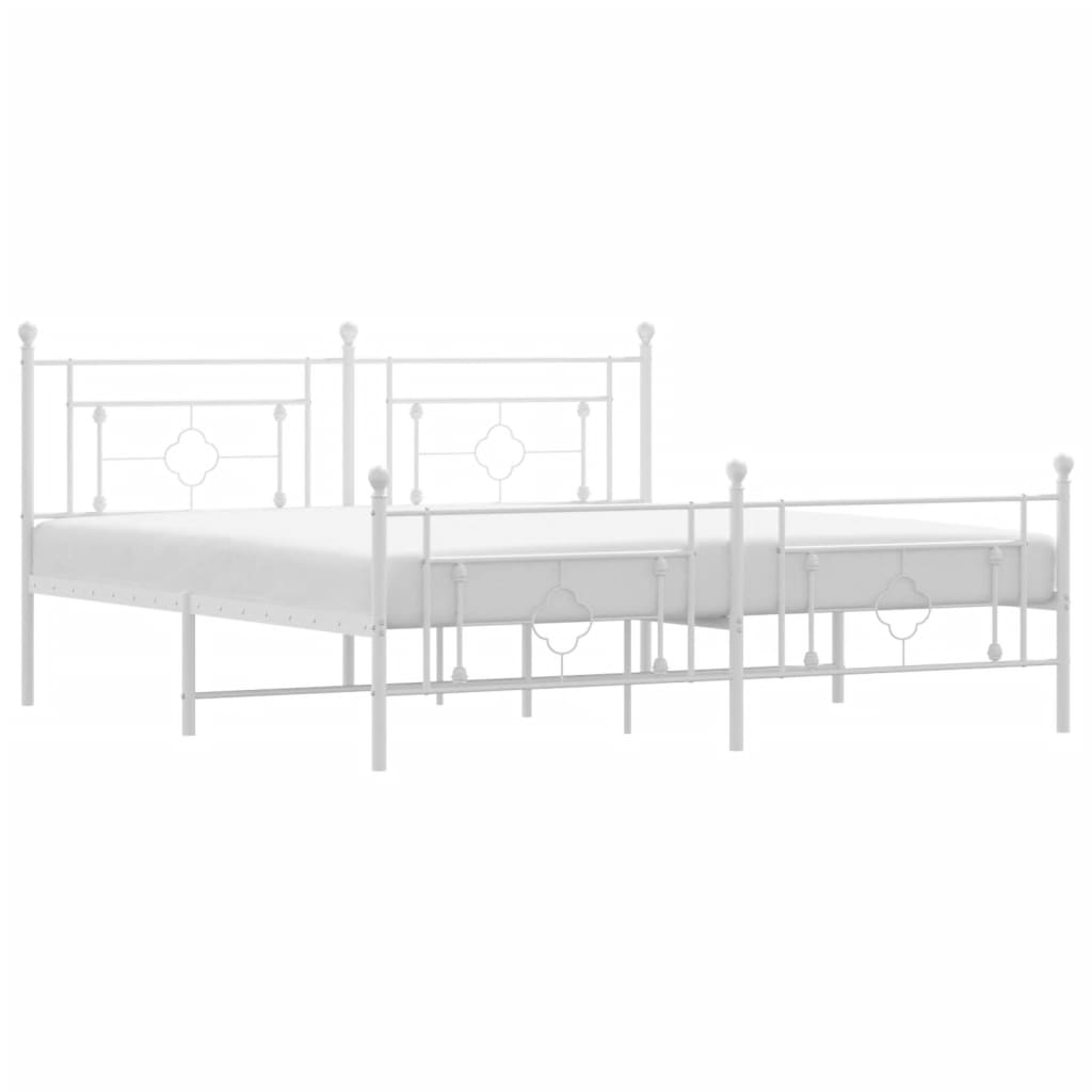 Metal Bed Frame without Mattress with Footboard White 183x213cm