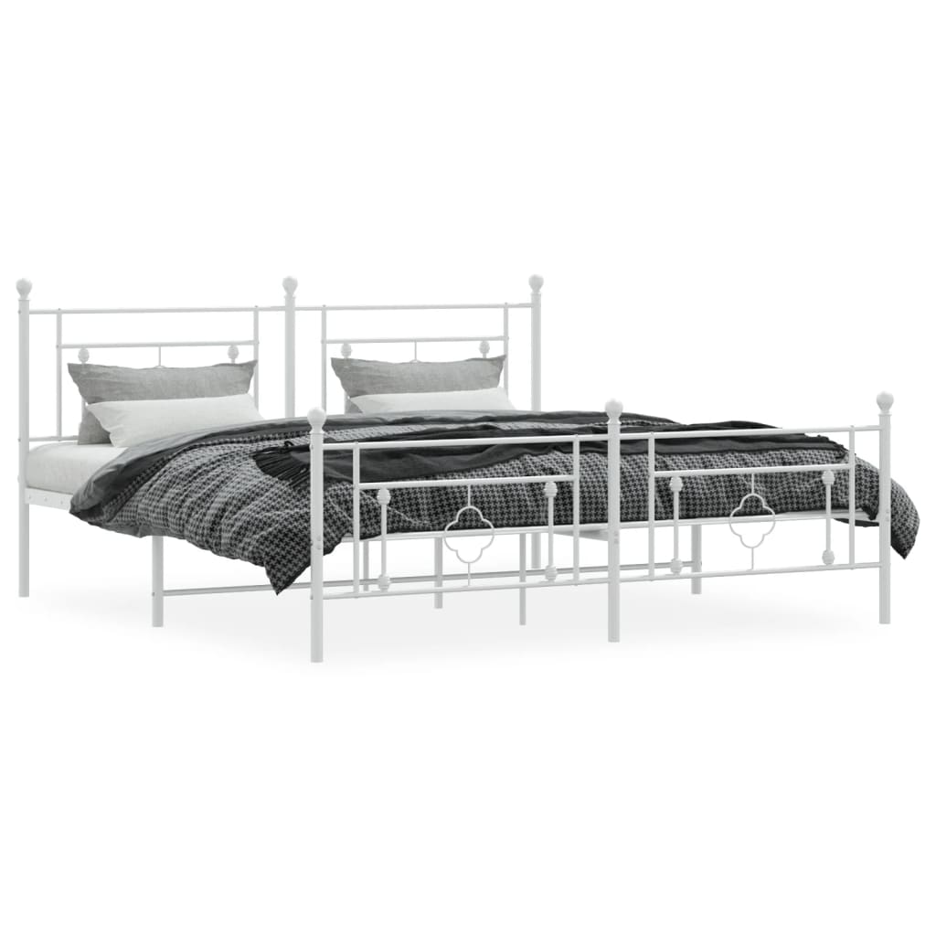 Metal Bed Frame without Mattress with Footboard White 183x213cm