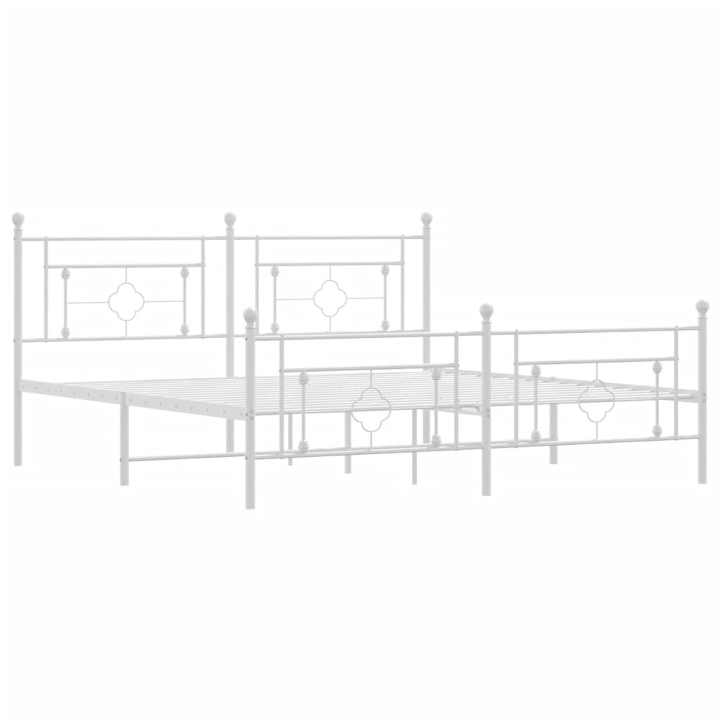 Metal Bed Frame without Mattress with Footboard White 183x213cm