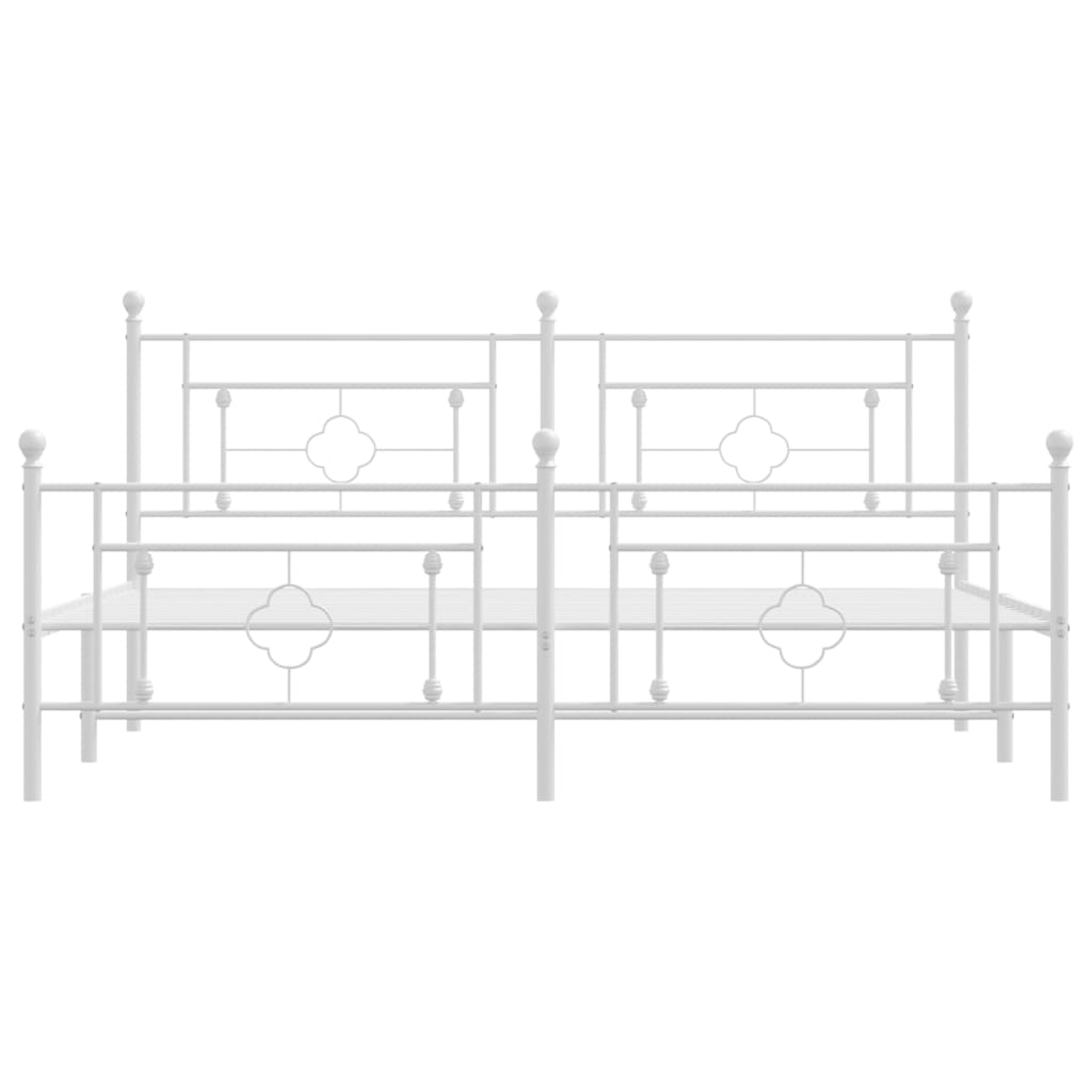 Metal Bed Frame without Mattress with Footboard White 183x213cm
