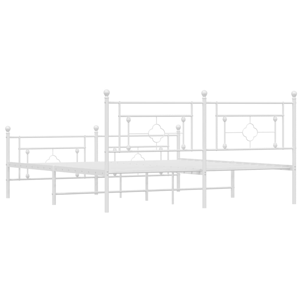 Metal Bed Frame without Mattress with Footboard White 183x213cm