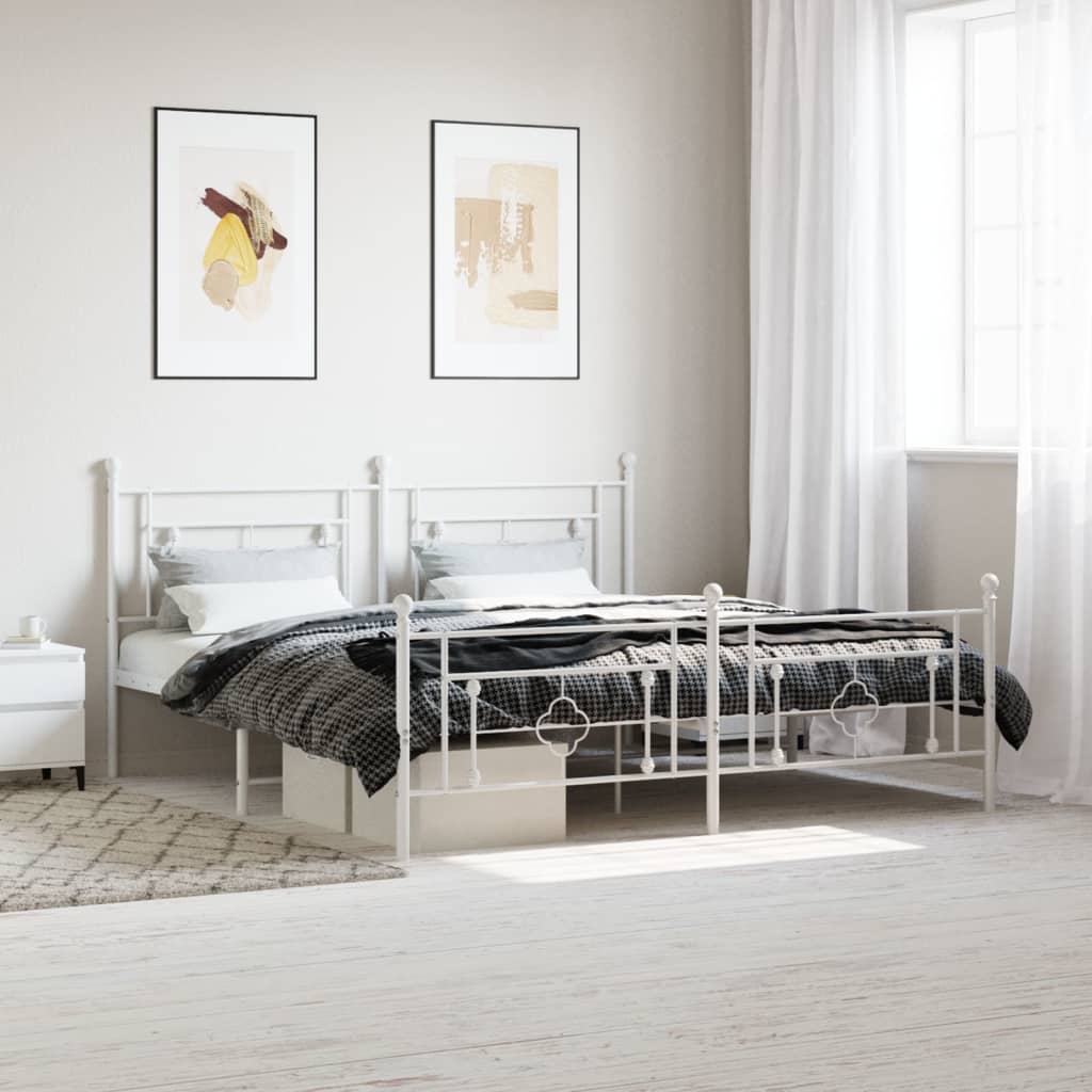 Metal Bed Frame without Mattress with Footboard White 183x213cm