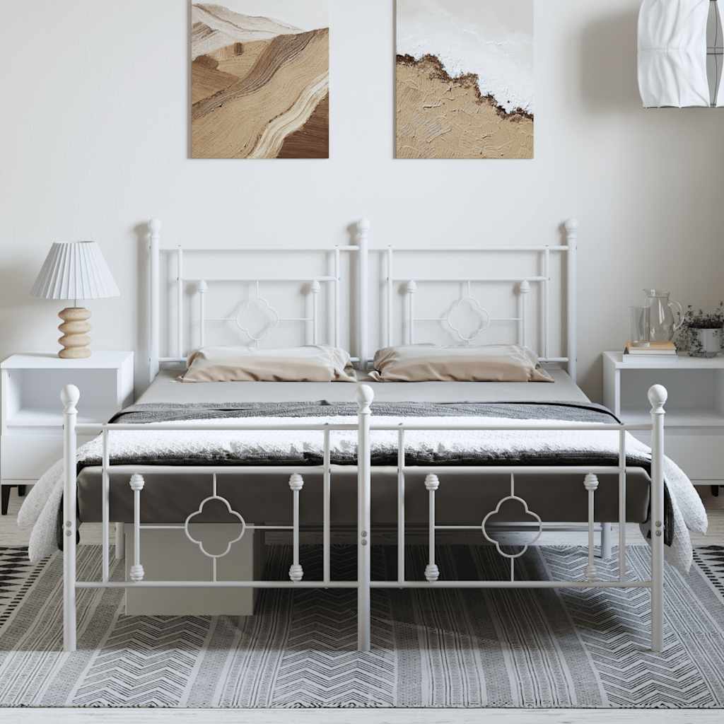 Metal Bed Frame without Mattress with Footboard White 193x203cm