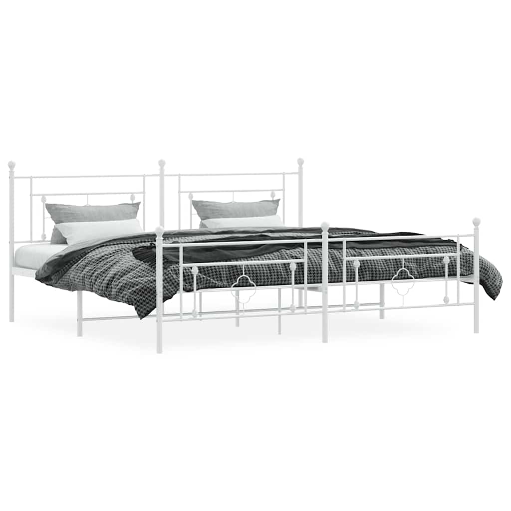 Metal Bed Frame without Mattress with Footboard White 193x203cm
