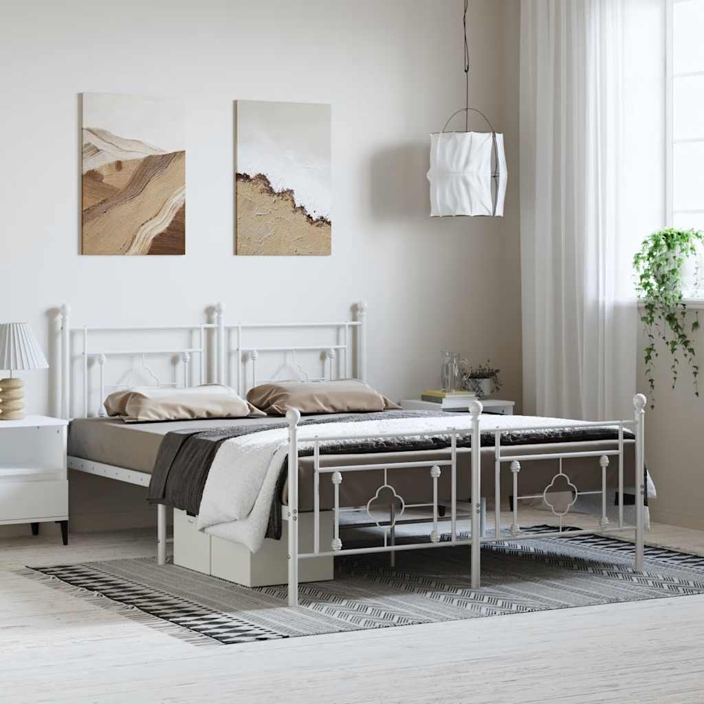 Metal Bed Frame without Mattress with Footboard White 193x203cm