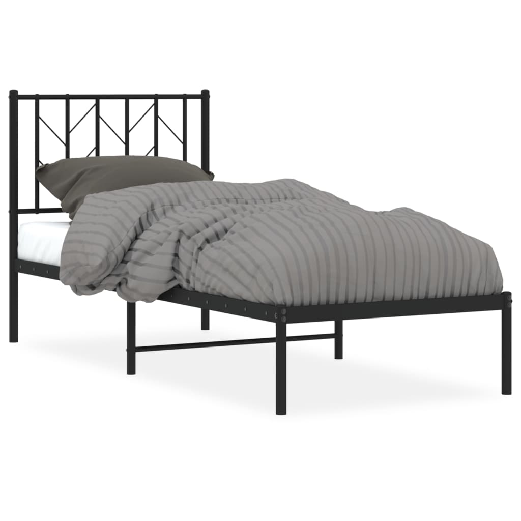 Metal Bed Frame without Mattress with Headboard Black 75x190cm